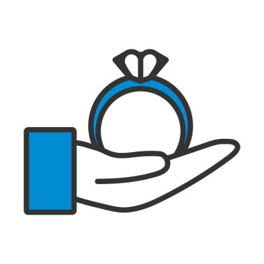 El Hediye Kalp Yüzüğü Simgesi. Renk Doldurma Tasarımı ile Düzenlenebilir Kalın Tasarım. Vektör İllüstrasyonu.