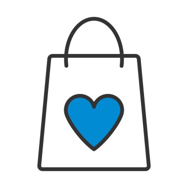 Kalp ikonlu alışveriş torbası. Renk Doldurma Tasarımı ile Düzenlenebilir Kalın Tasarım. Vektör İllüstrasyonu.