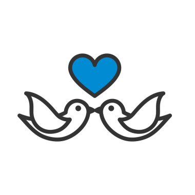 Kalp ikonlu güvercin. Renk Doldurma Tasarımı ile Düzenlenebilir Kalın Tasarım. Vektör İllüstrasyonu.