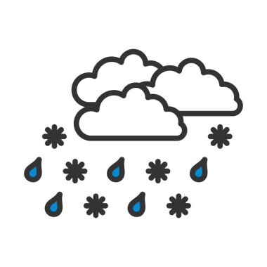 Kar İkonuyla Yağmur. Renk Doldurma Tasarımı ile Düzenlenebilir Kalın Tasarım. Vektör İllüstrasyonu.