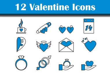 Valentine Simgesi Ayarlandı. Renk Doldurma Tasarımı ile Düzenlenebilir Kalın Tasarım. Vektör İllüstrasyonu.