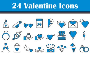 Valentine Simgesi Ayarlandı. Renk Doldurma Tasarımı ile Düzenlenebilir Kalın Tasarım. Vektör İllüstrasyonu.