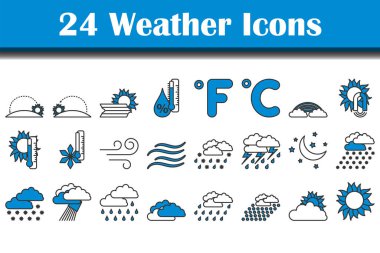Hava Simgesi Ayarlandı. Renk Doldurma Tasarımı ile Düzenlenebilir Kalın Tasarım. Vektör İllüstrasyonu.