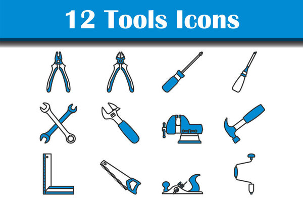 Tools Icon Set. Editable Bold Outline With Color Fill Design. Vector Illustration.