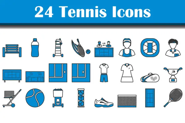 Набір Тенісних Іконок Сміливий Контур Дизайном Заповнення Кольорів Векторна Ілюстрація Ліцензійні Стокові Вектори