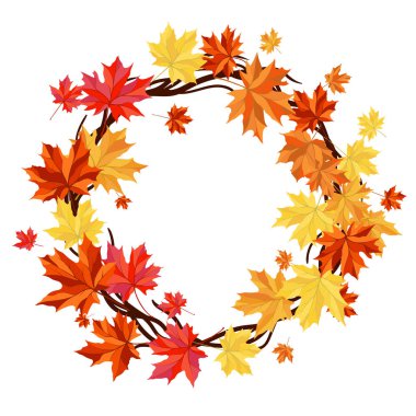 Blowing Maple 'ın Beyaz Arkaplanda Bıraktığı Sonbahar Çerçevesi. Zarif Tasarım. Vektör İllüstrasyonu.