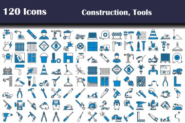 İnşaatın 120 Simgesi, Aletler. Renk Doldurma Tasarımı ile Düzenlenebilir Kalın Tasarım. Vektör İllüstrasyonu.
