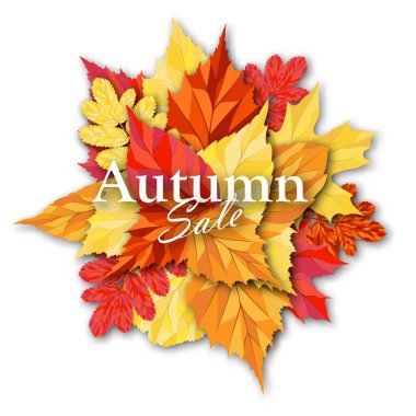 Sonbahar satışı afişi yapraklarla süslenmiş. Alışveriş için sıcak renk tonu ya da promosyon posteri ve web afişi. Vektör illüstrasyonu.