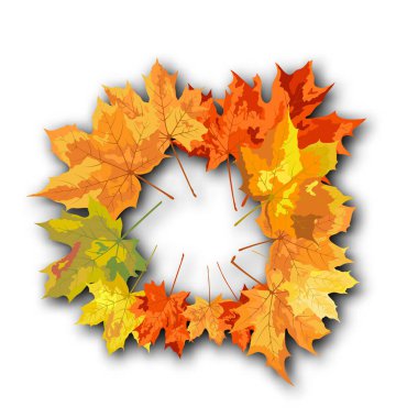 Sonbahar yaprakları buket şablonu, alışveriş için sıcak renk akçaağaç yapraklarıyla dekore edilir. Ya da tanıtım afişi ve web afişi. Vektör illüstrasyonu.