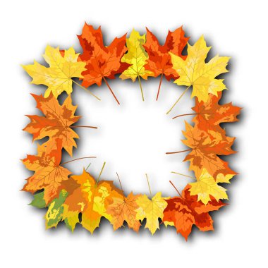 Sonbahar yaprakları buket şablonu, alışveriş için sıcak renk akçaağaç yapraklarıyla dekore edilir. Ya da tanıtım afişi ve web afişi. Vektör illüstrasyonu.