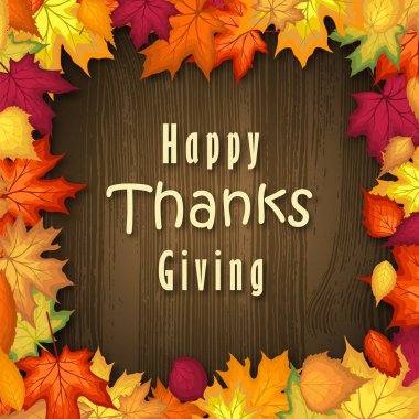 Parlak sonbahar yapraklı Şükran Günü afişi. Sonbahar tatilleri, etkinlikler, indirimler ve satışlar için tasarım öğesi. Vektör illüstrasyonu.