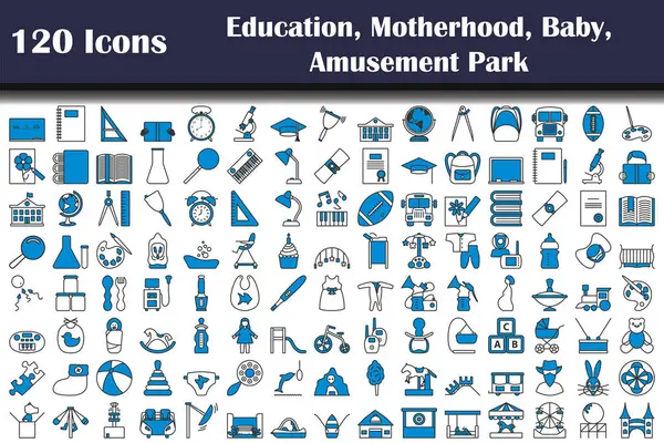 120 Ícones Educação Maternidade Bebê Parque Diversões Esboço Negrito Editável — Vetor de Stock