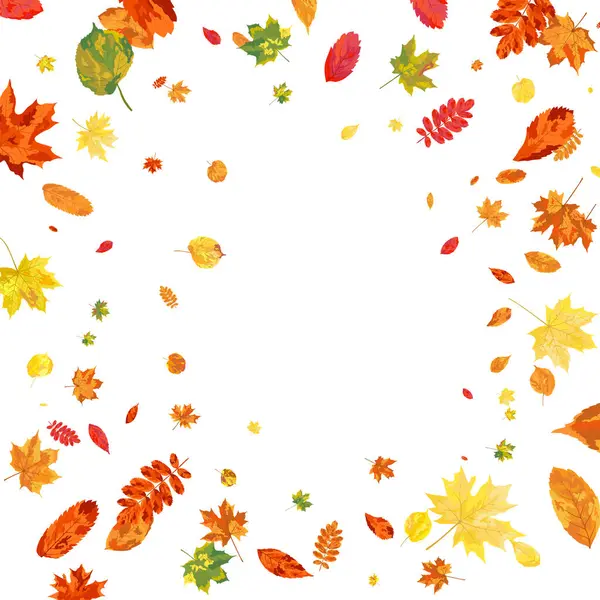 Beyaz Arkaplanda Rüzgar Yaprakları Olan Sonbahar Çerçevesi. Zarif Tasarım. Vektör İllüstrasyonu.