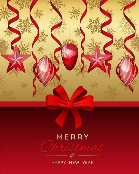Bannière Noël Avec Boules Décoration Rubans Rouges Noeuds Papillon Thème — Image vectorielle