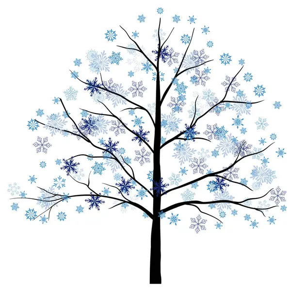 Vinterfruset Träd Med Snöflingor Blad Lämplig För Att Göra Olika — Stock vektor