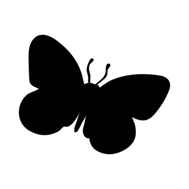 Kelebek silueti. Kelebek yakın çekim detaylı. Beyaz arkaplanda vektör kelebeği simgesi.