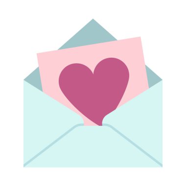 Sevgililer günü zarfın içinde beyaz bir kalple açıldı. Sevgililer Günü tatilleri, etkinlikler, indirimler ve satışlar için şenlikli tasarım öğesi. Vektör illüstrasyonu.