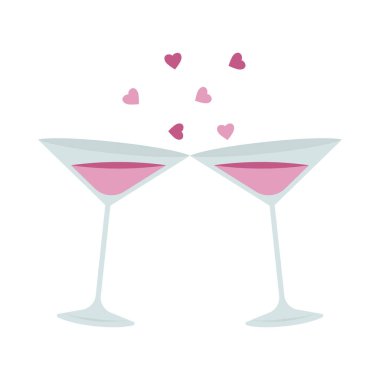 Kalpli sevgililer günü kokteyli bardağı. Sevgililer Günü tatilleri, etkinlikler, indirimler ve satışlar için şenlikli tasarım öğesi. Vektör illüstrasyonu.