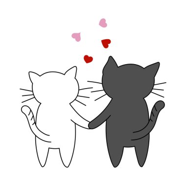 Kalpli sevgililer günü kedisi. Sevgililer Günü tatilleri, etkinlikler, indirimler ve satışlar için şenlikli tasarım öğesi. Vektör illüstrasyonu.