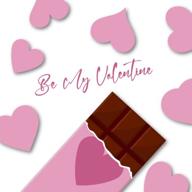 Sevgililer Günü bayrağı. Kalple kağıda sarılmış çikolata. Sevgililer Günü tatilleri, etkinlikler, indirimler ve satışlar için şenlikli tasarım öğesi. Vektör illüstrasyonu.
