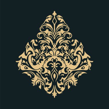 Damask barok süsü. Viktorya tarzı tasarım için dekoratif bir öğe. Düğün davetiyelerinin, tebrik kartlarının, çantaların ve kıyafetlerin dekorasyonunda kullanılabilir.