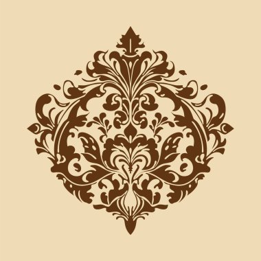 Damask baroque ornament. Ornate element for design in Victorian style. It can be used for decorating of wedding invitations, greeting cards, decoration for bags and clothes clipart