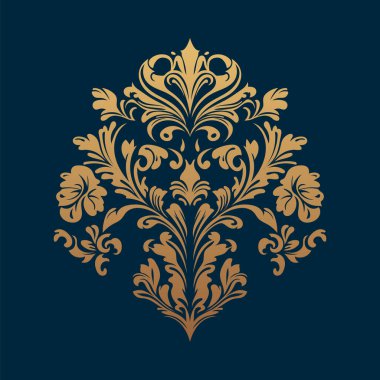 Damask barok süsü. Viktorya tarzı tasarım için dekoratif bir öğe. Düğün davetiyelerinin, tebrik kartlarının, çantaların ve kıyafetlerin dekorasyonunda kullanılabilir.