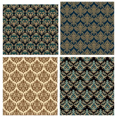 Damask kusursuz barok süsü seti. Viktorya tarzı tasarım için desen öğesi. Düğün davetiyelerinin, tebrik kartlarının, çantaların ve kıyafetlerin dekorasyonunda kullanılabilir.