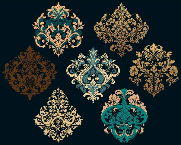 Damask Baroque Ornament Set Ornate Element Design Victorian Style Can — Stock Vector