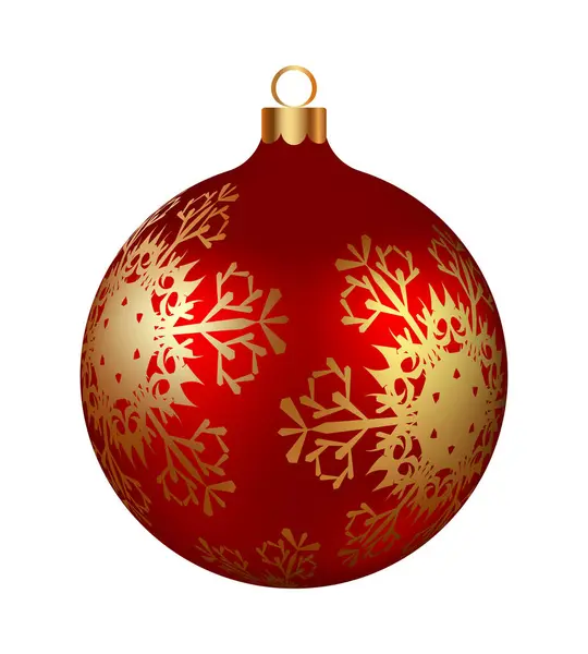 Christmas Decoration Red Glass Ball Golden Snowflakes Ornate Festive Design — Stock Vector