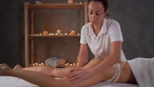 Ben Och Skinkor Massage Spa Centret Överviktig Behandling Kroppskulpting Kosmetologi — Stockvideo