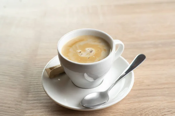 Cappuccino Káva Bílém Šálku Stole Pohled Shora Oblíbený Koncept Kávy — Stock fotografie