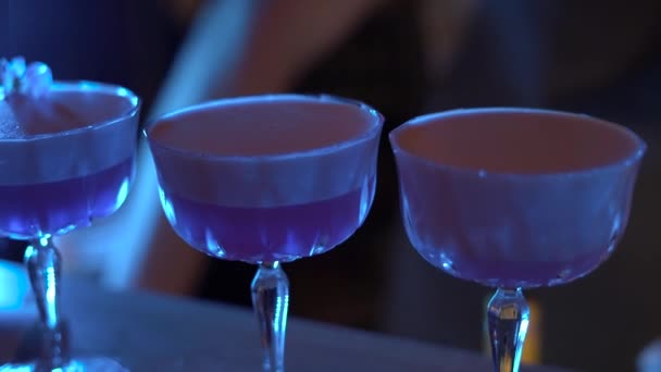 Barman Maakt Roze Klaver Club Cocktail Glas Met Laag Schuim — Stockvideo