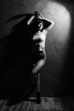 Sexy sensual young woman Artistic black and white photo. Copy space