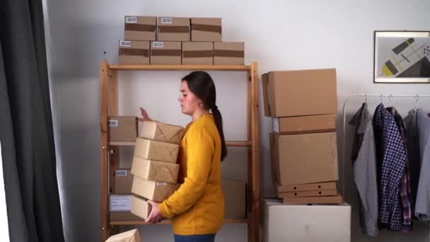Empezar Pequeño Empresario Pyme Mujer Joven Independiente Que Trabaja Casa — Vídeos de Stock