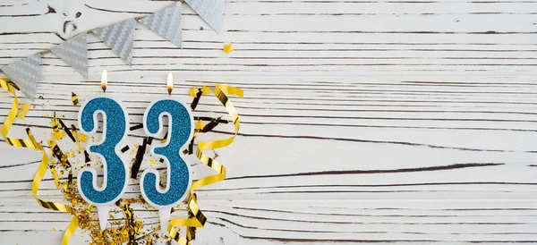 Número Vela Celebração Azul Fundo Madeira Branca Velas Aniversário Felizes — Fotografia de Stock