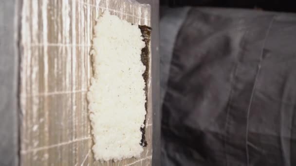 Ingredientes Básicos Para Sushi Mestre Sushi Vira Rolos Sushi Perto — Vídeo de Stock