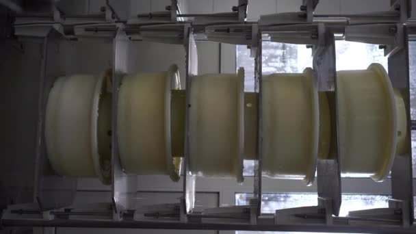 Процесс Машинного Прессования Сыра Производстве Часть Производственного Процесса Вертикальное Видео — стоковое видео