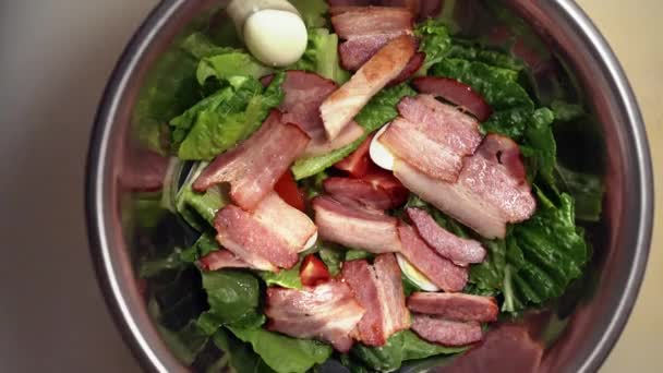 Vue Dessus Cuisine Chef César Salade Sur Cuisine Restaurant Vidéo — Video