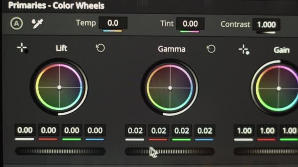 Edición Corrección Color Control Monitor Muestra Configuración Color Primer Plano — Vídeo de stock