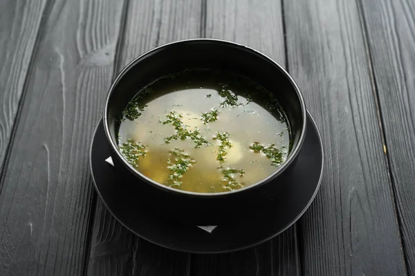 Plate Chicken Vegetables Noodles Soup Shot Dark Rustic Texture Top — Stock Photo, Image