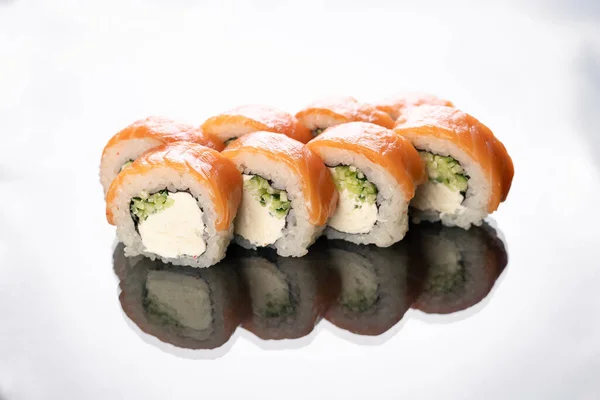 Philadelphia Sushi Roll Isolated White Background Reflection Copy Space — Stock Photo, Image