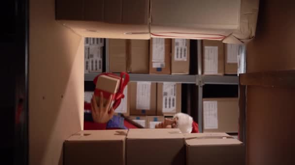オンライン電子商取引小売事業 クリスマスの割引 送料無料 ホリデーは荷物保管室を提供しています バーティカルビデオ — ストック動画