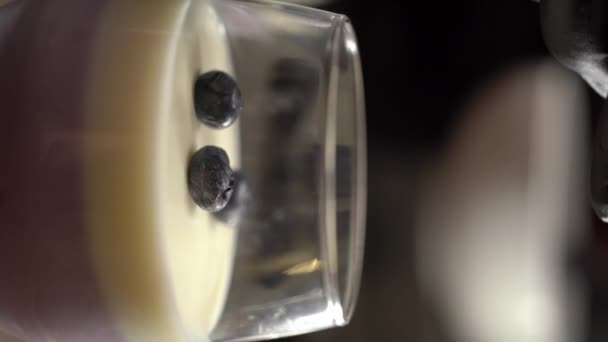Close Chef Cooking Italian Panna Cotta Dessert Decorating Fresh Blueberry — Stock Video