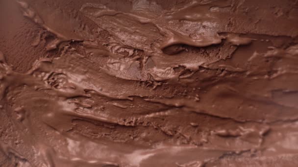 Chocolade Ijs Metalen Schep Donkere Cacao Ijs Achtergrond Zomer Dessertconcept — Stockvideo
