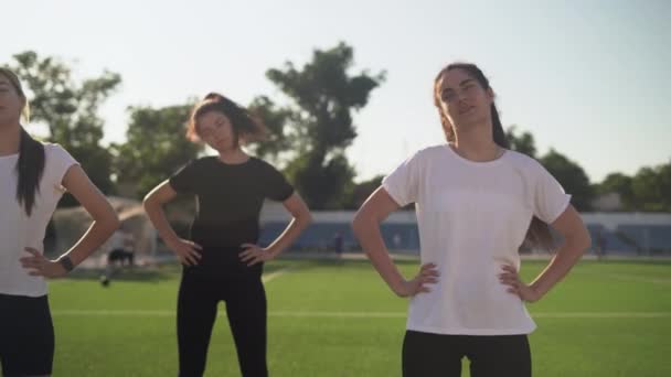 스포츠 라이프 스타일 개념입니다 운동을 운동복에 여성의 경기장에 피트니스 — 비디오