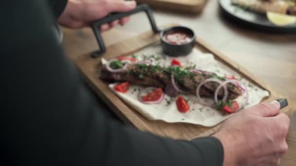 Kebab Lula Carne Picada Pão Pita Lavash Kebab Shish Com — Vídeo de Stock
