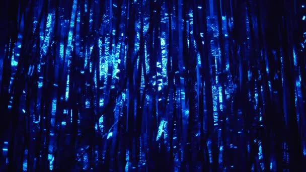 Pioggia Blu Fili Lame Sfondo Luci Brillanti Particelle Scintillanti Sfondo — Video Stock