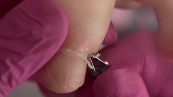 Profesjonalny Serwis Pedicure Zbliżenie Obcinaczy Paznokci Przecinających Naskórek Pionowe Wideo — Wideo stockowe
