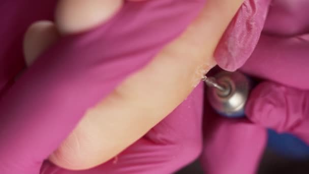 Visiting Podiatrist Peeling Feet Professional Hardware Pedicure Using Electric Machine — Stock Video